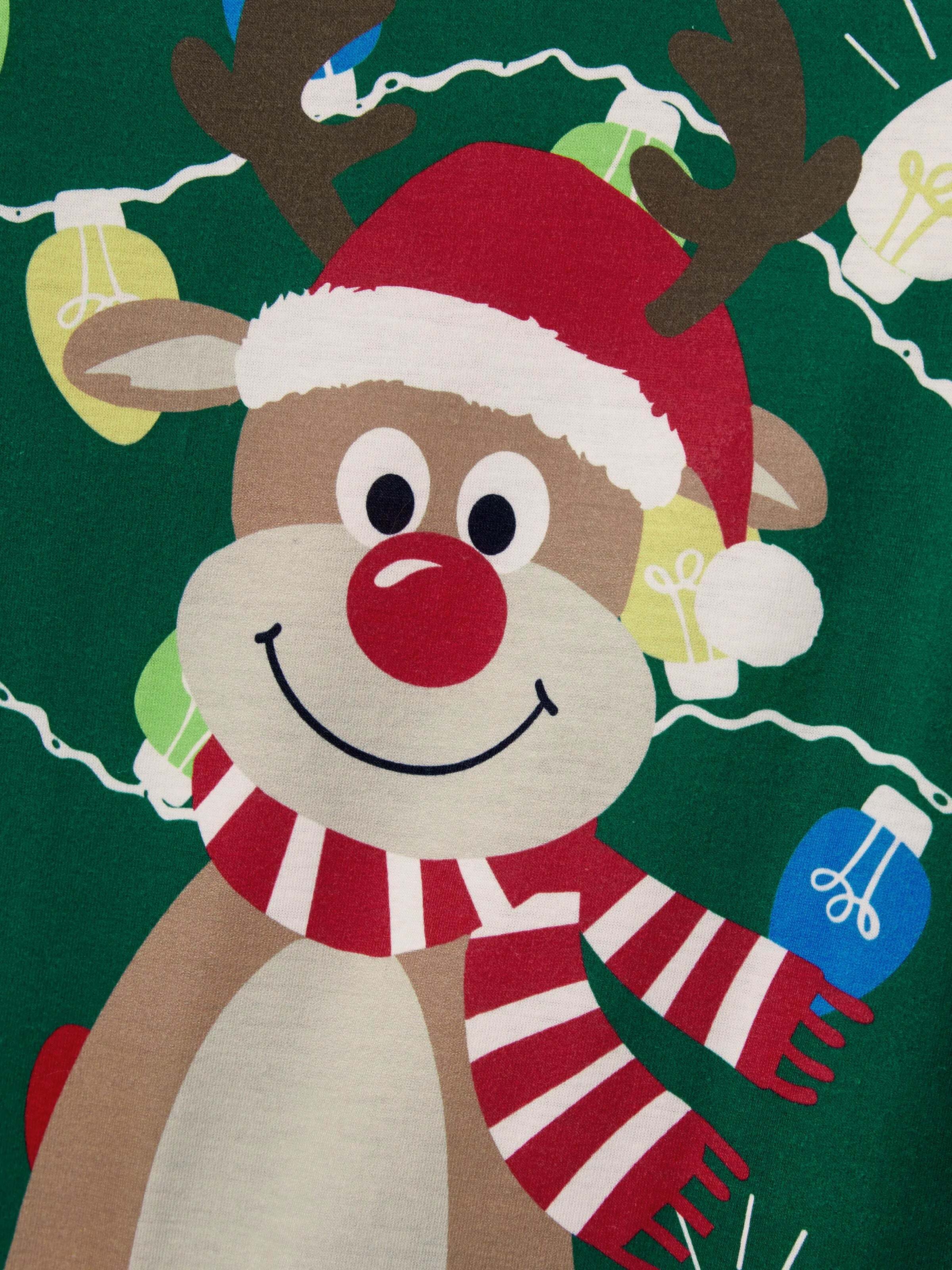 Christmas Matching Family Pajamas Set Reindeer Green Print PJS with Christmas Socks Green