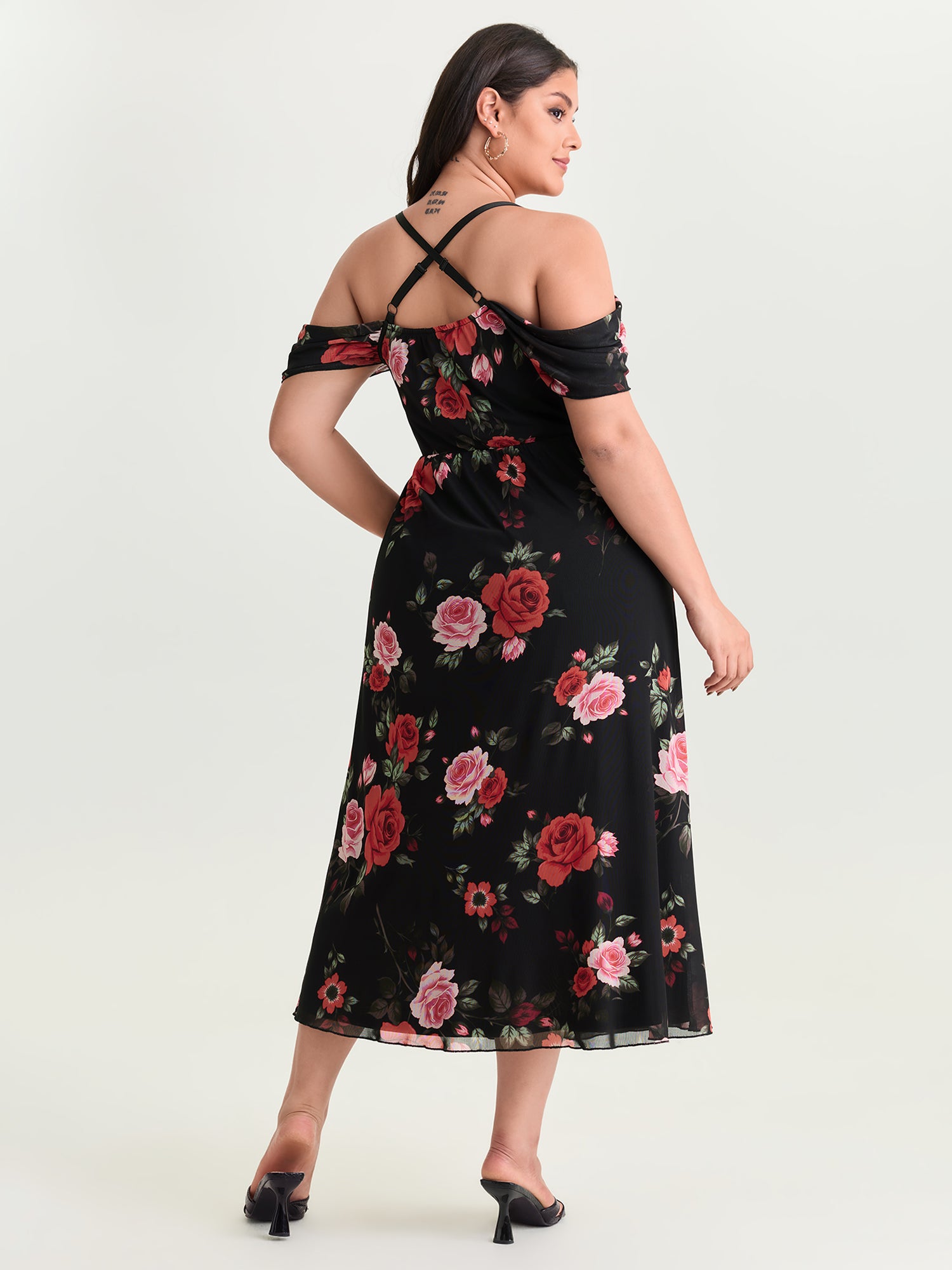 Blooming Rose Cold-Shoulder Maxi Dress