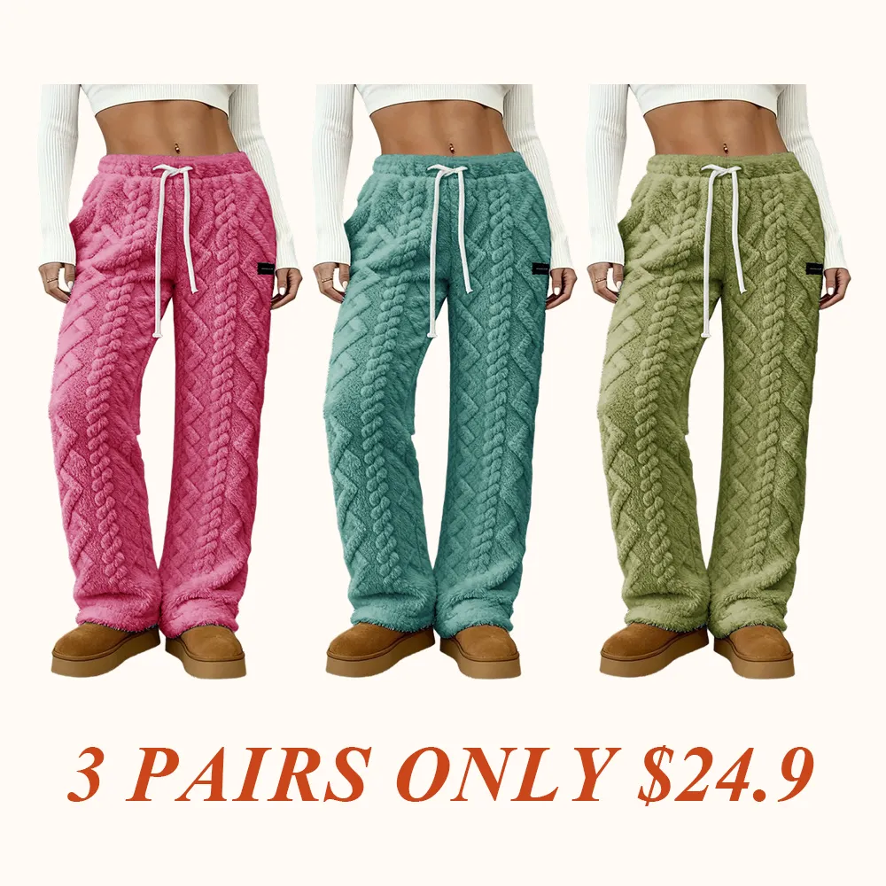 Women's Winter Lined Casual Pants - Jacquard Fabric & Drawstring Waist
