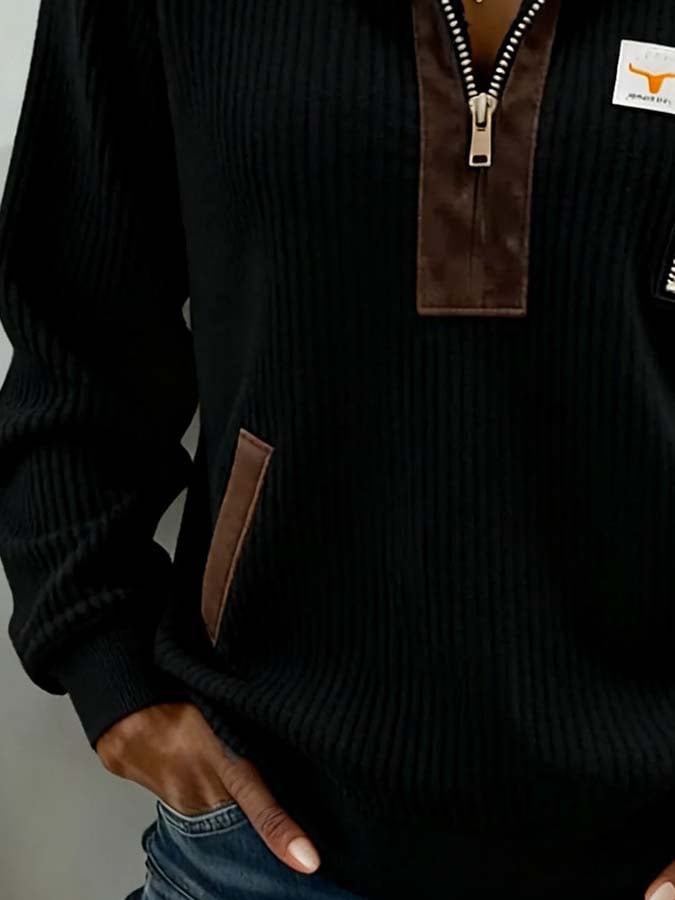 Women'S Casual Color-Blocked Pullover Sweatshirt