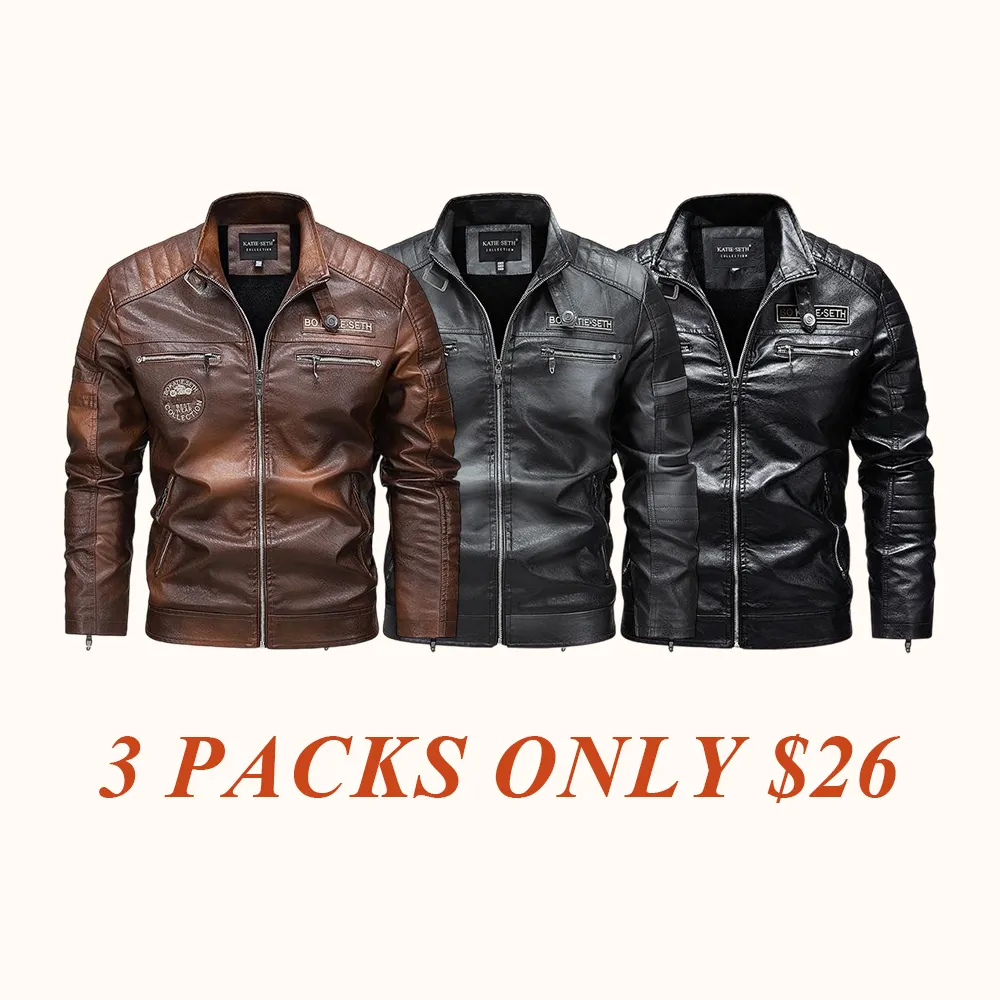 Men's Wine Red PU Leather Motorcycle Jacket - Quilted Details, Multiple Zippers