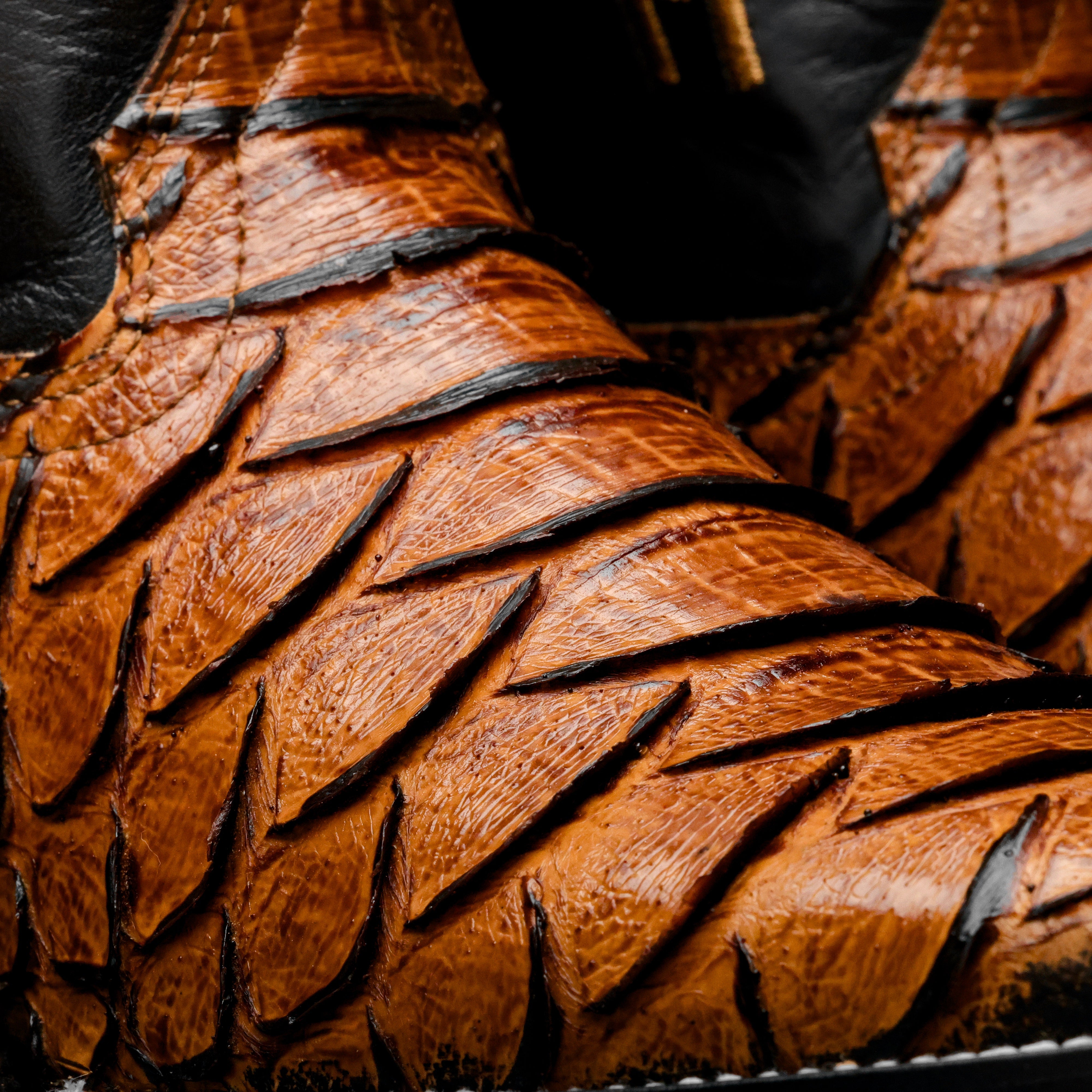 Honey Cognac Python Leather Boots - Square Toe