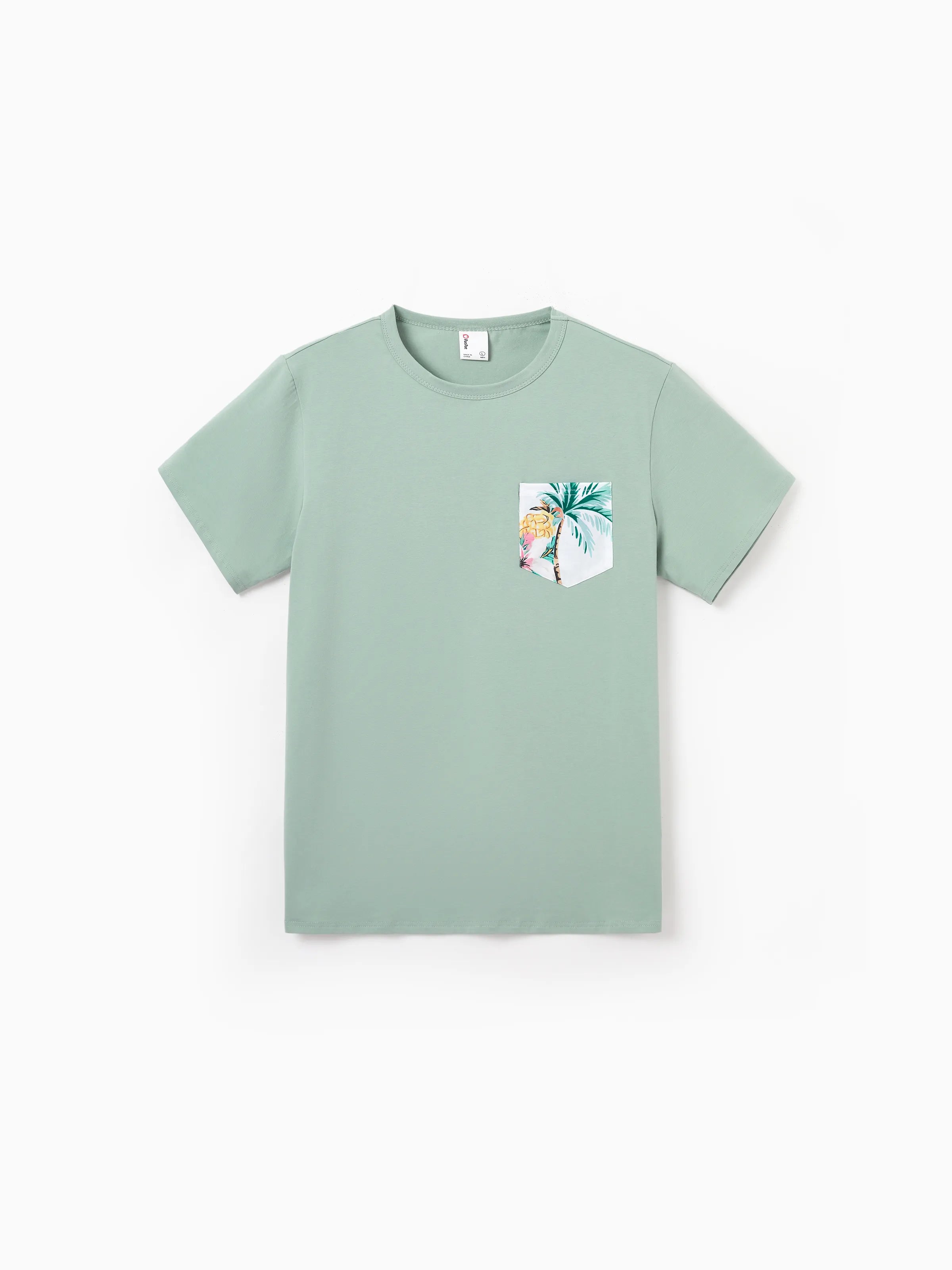 Family Matching Tropical Print Outfits Mommy & Me Tank Dress & Dad/Kids Cotton T-Shirt Set
 Green