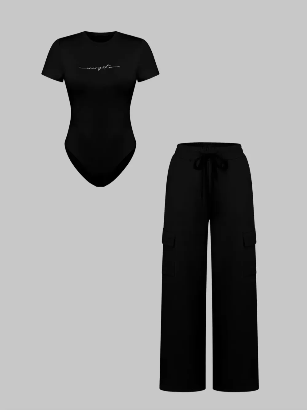 Women's Knit Letter Print Two-Piece Set, Casual Fitted Short Sleeve Jumpsuit & Long Pants, All Seasons Fashion