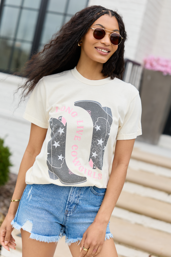 Long Live Cowgirls Star Boots Ivory Graphic Tee
