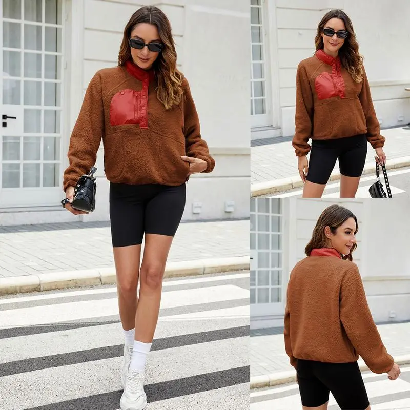 Women’s Cropped Fleece Sherpa Jacket with Pockets