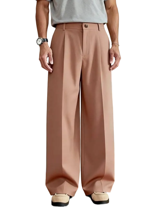 Men's Casual Versatile Solid Color Wide Leg Pants, Unique Button Design, Fitted Style