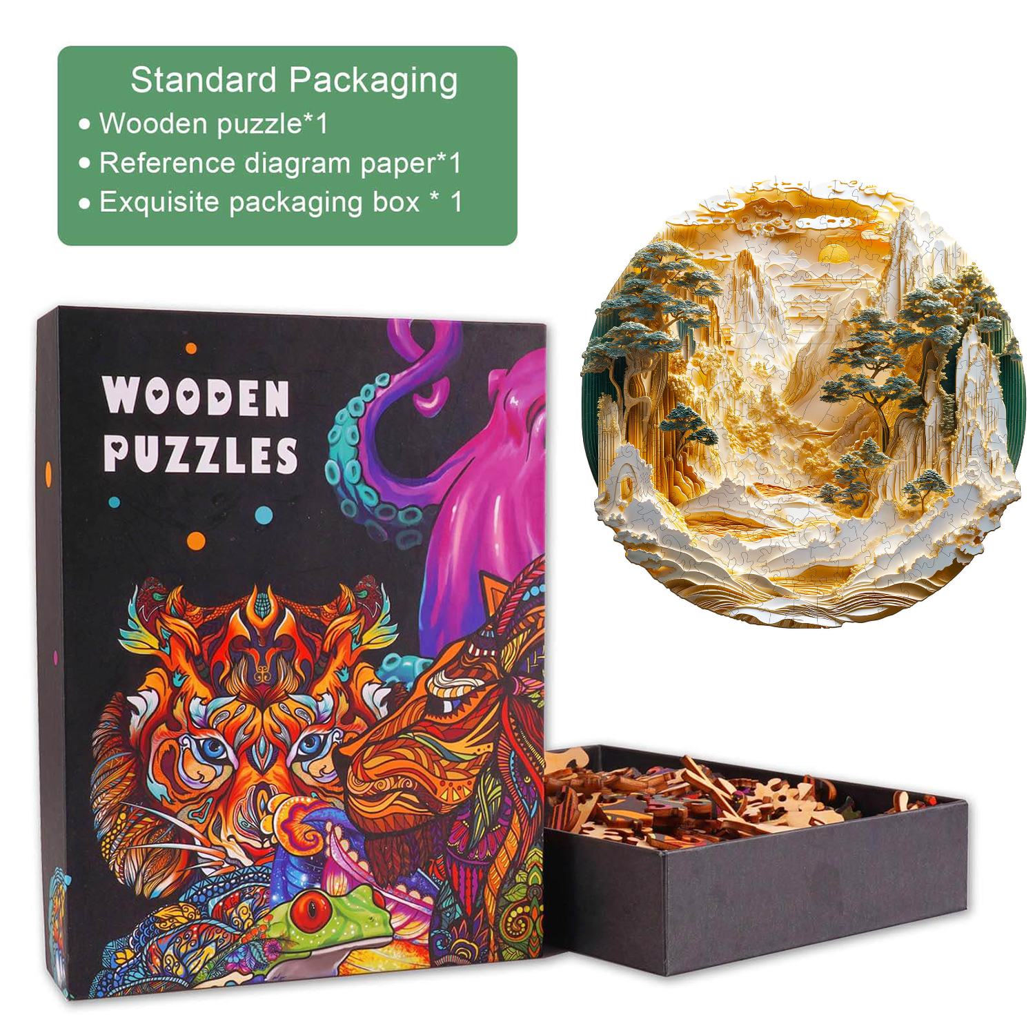 3D Golden Mountains Wooden Jigsaw Puzzle