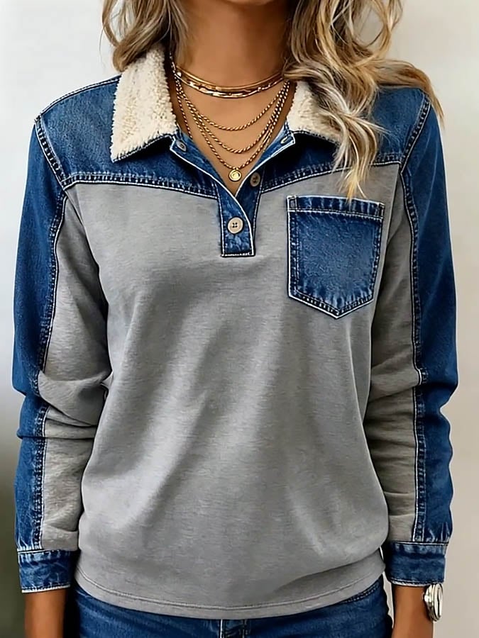 Women's Casual Color-Blocked Print Pullover Sweatshirt