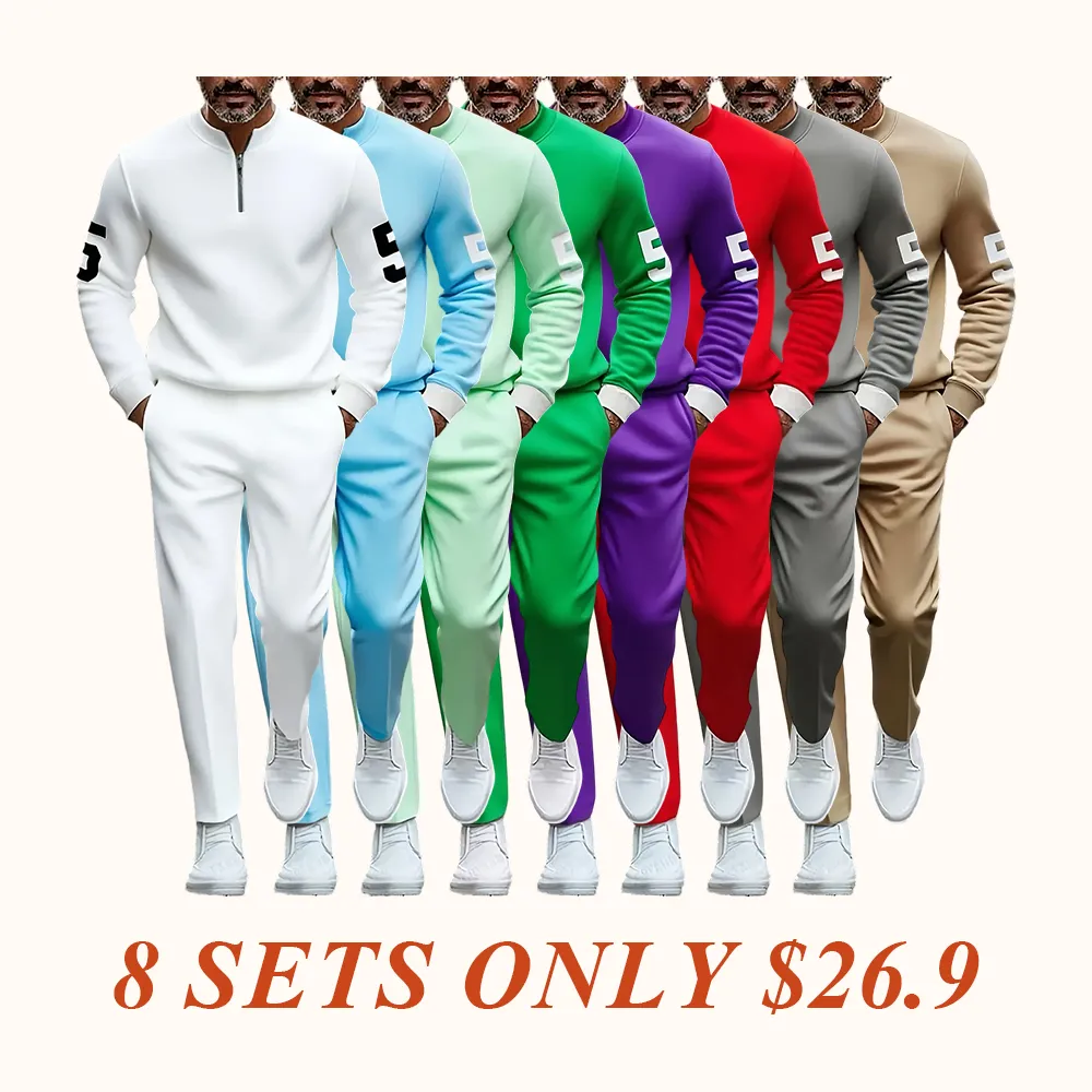 Fashion Stand up Collar Half Zipper Geometric Casual Simple Men's Set