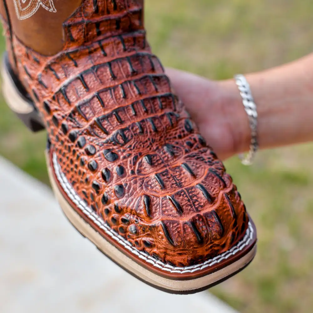 Cognac Caiman Neck Leather Boots With 3D Lightweight Sole - Composite Toe