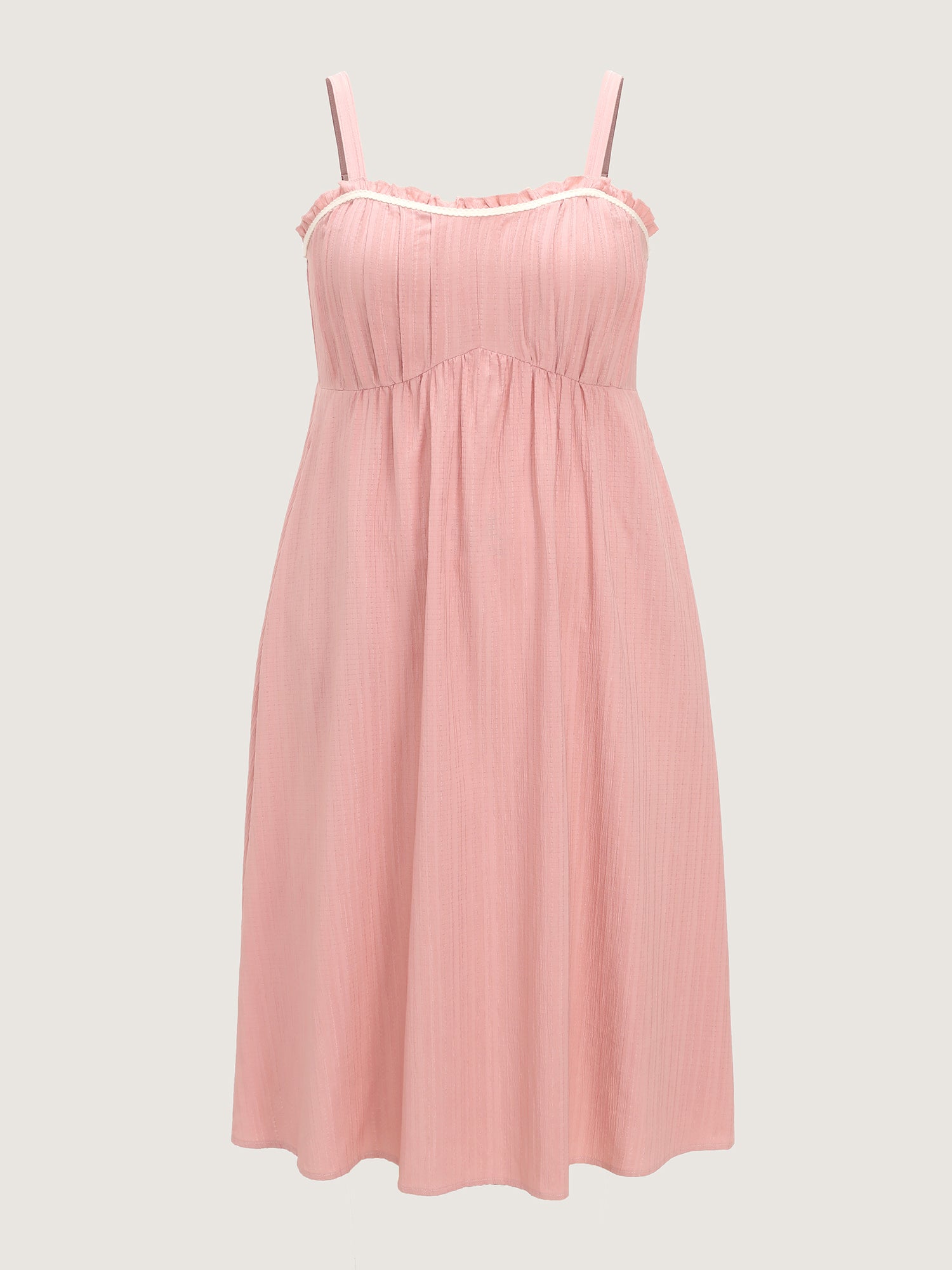 Pleated Front Textured Wide Strap Midi Dress