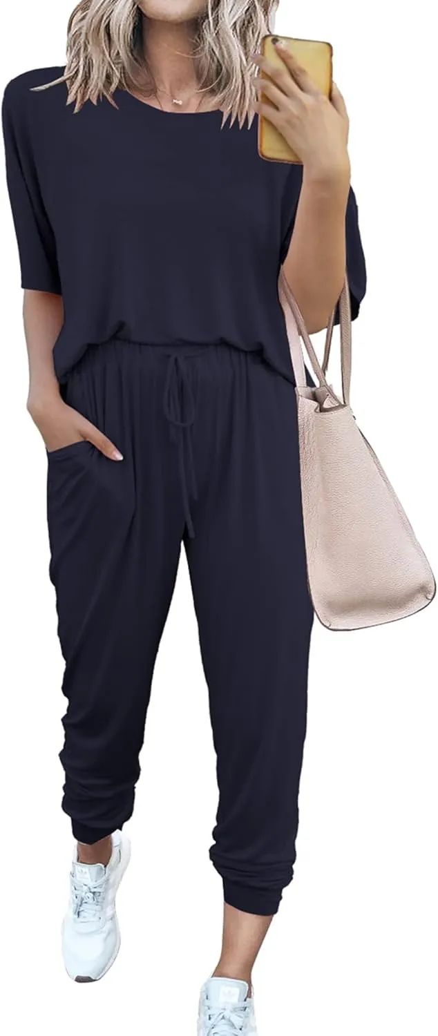 Women's 2-Piece Set Summer Outfits Crew Neck Short Sleeve Tracksuit Jogger Set