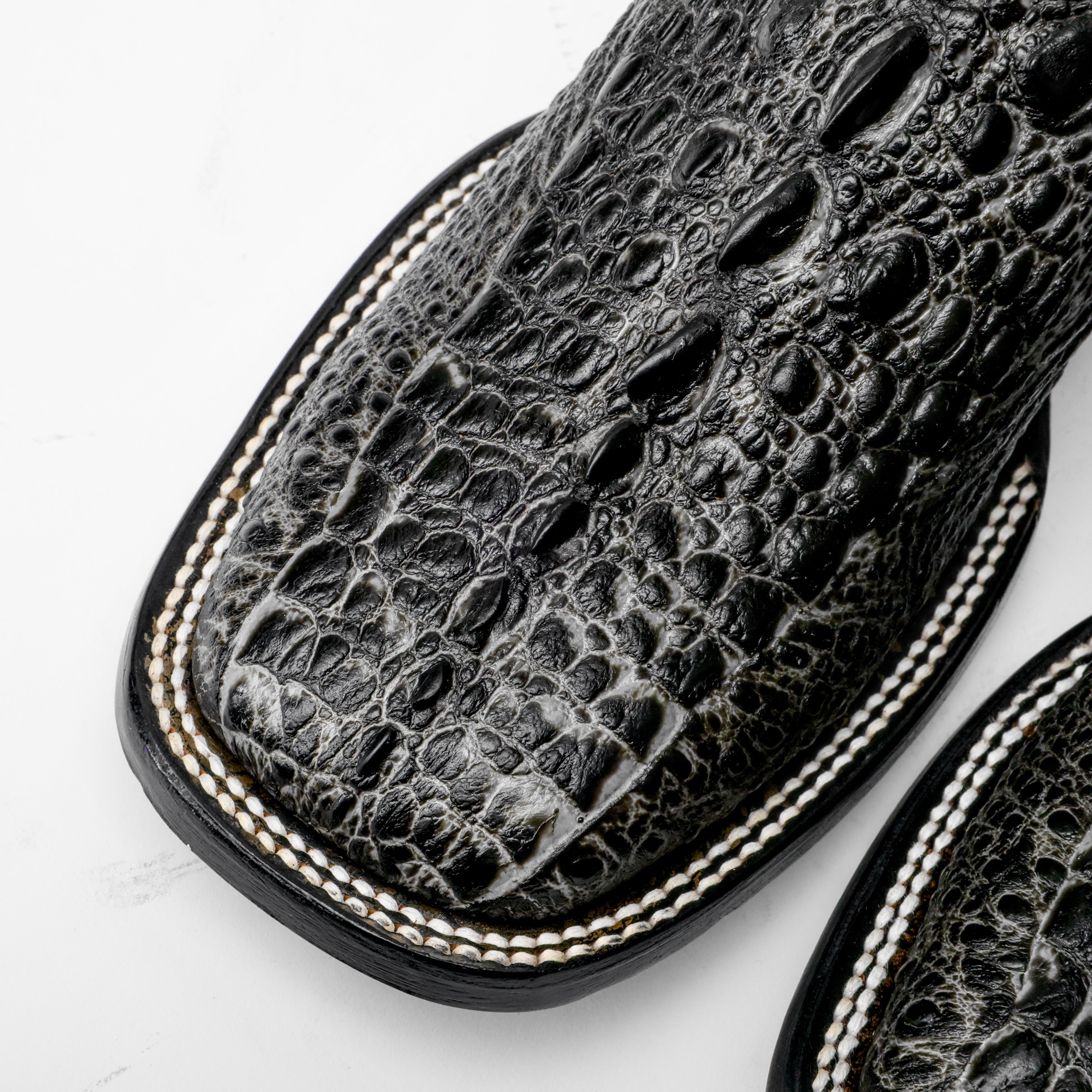 Grey Snapping Turtle Leather Boots - Square Toe