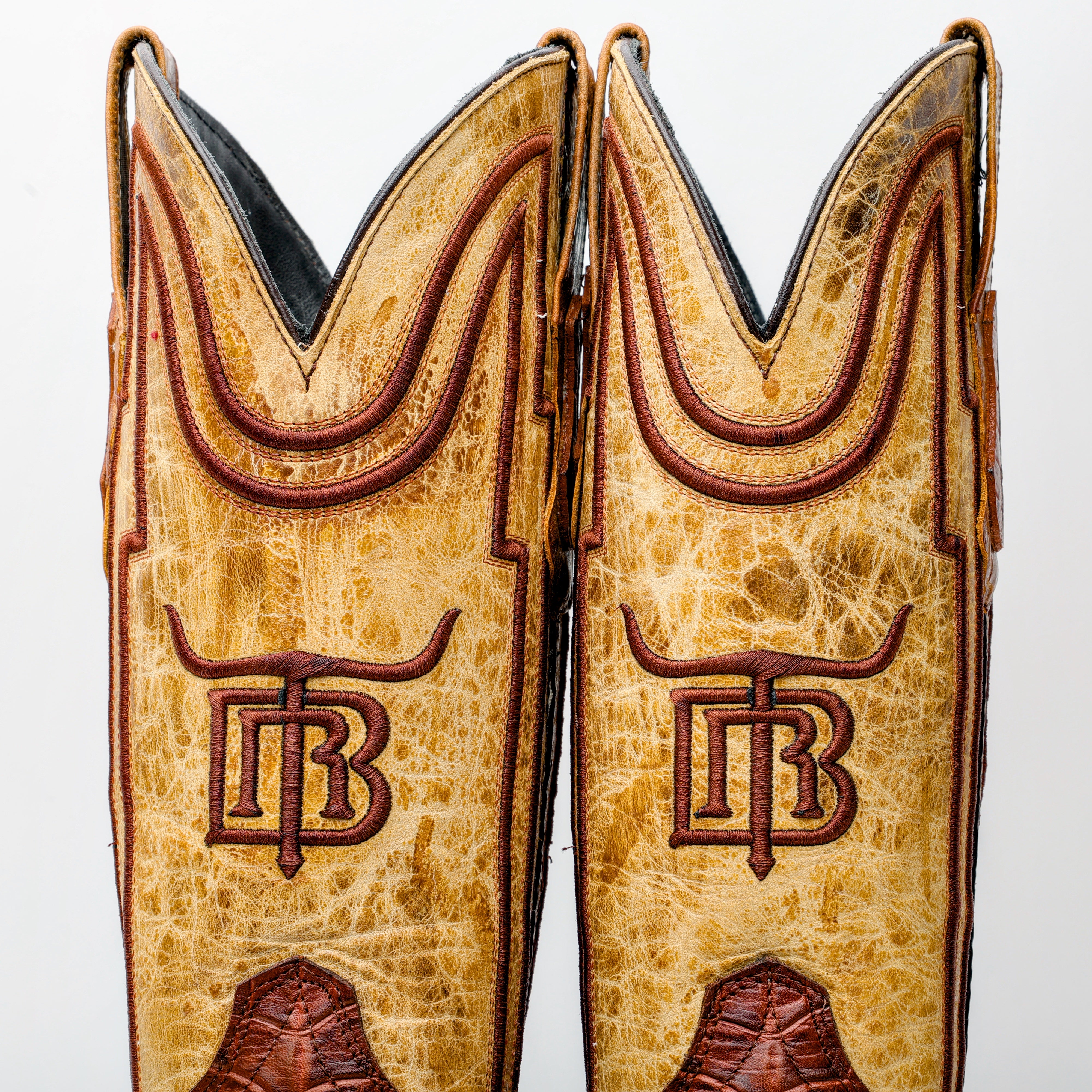 Cognac American Gator Belly Leather Boots - Square Toe