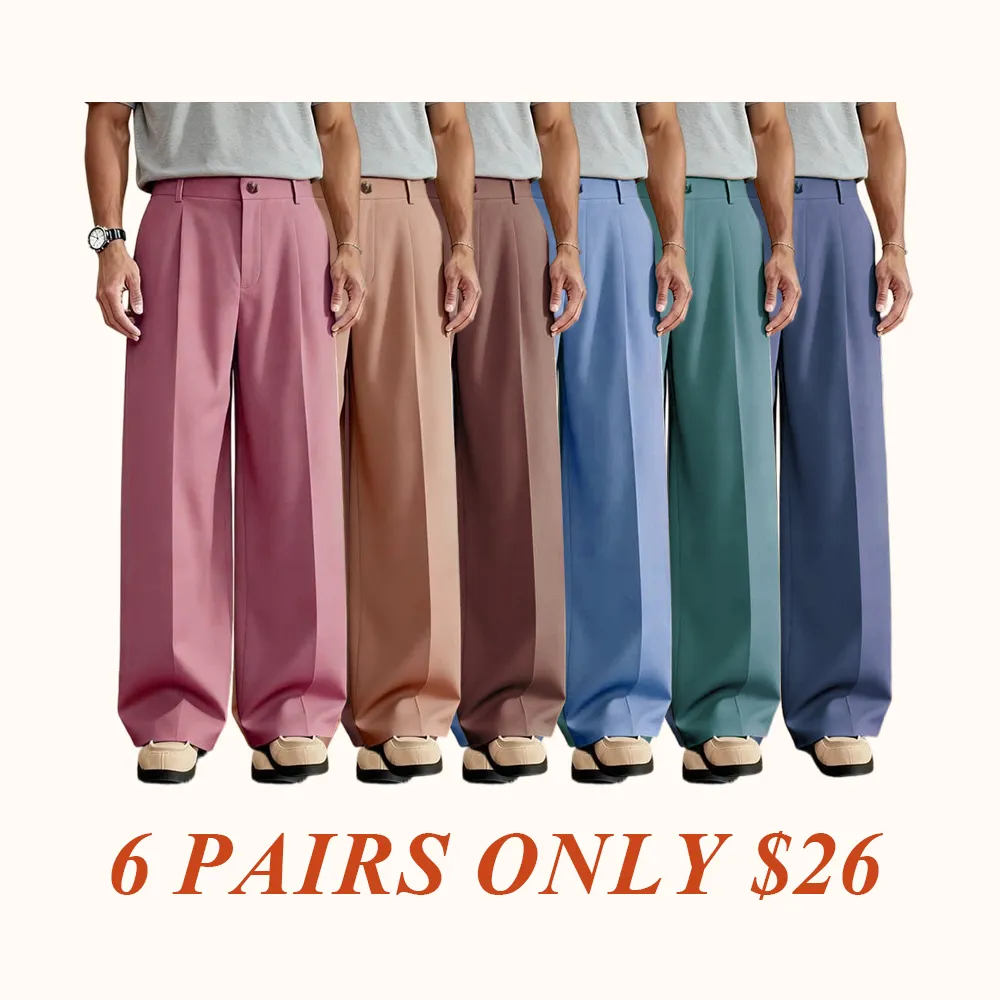 Men's Casual Versatile Solid Color Wide Leg Pants, Unique Button Design, Fitted Style