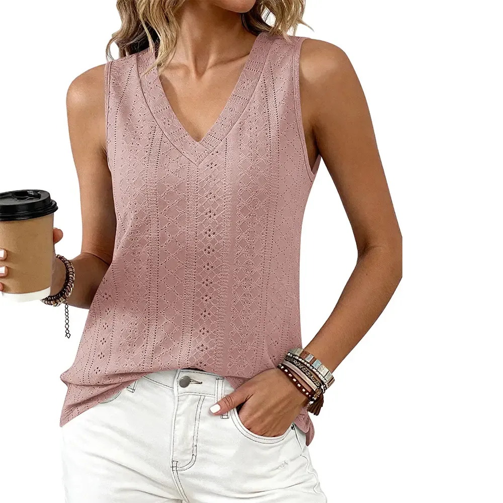 Women's Vest 2026 Summer Hollow-out Crossover V-neck Sleeveless Casual Loose Basic Style