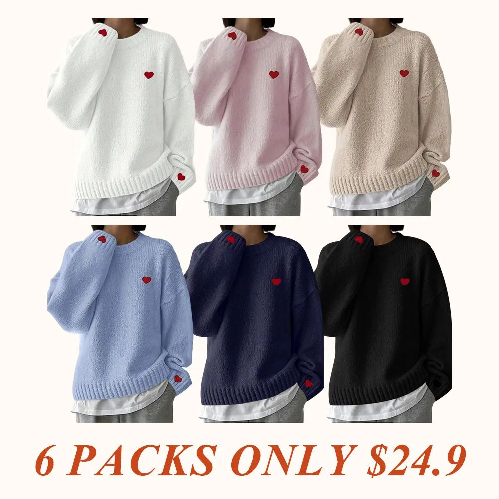 Women's Winter New Fashion Sweater, Embroidered Heart Knitwear