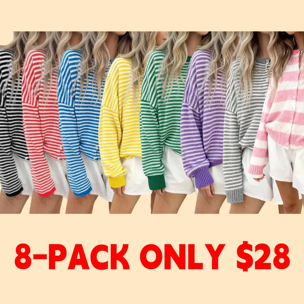 Women's Striped Casual Long Sleeve Loose Knit Sweater