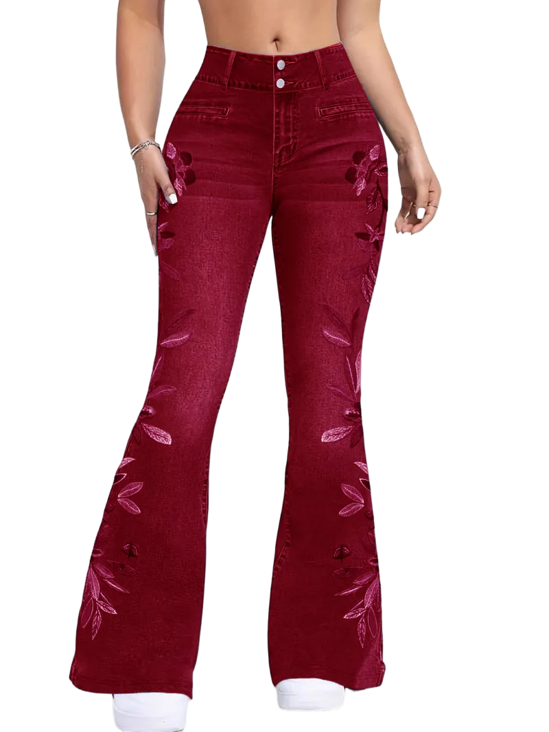 Women's denim printed flared pants