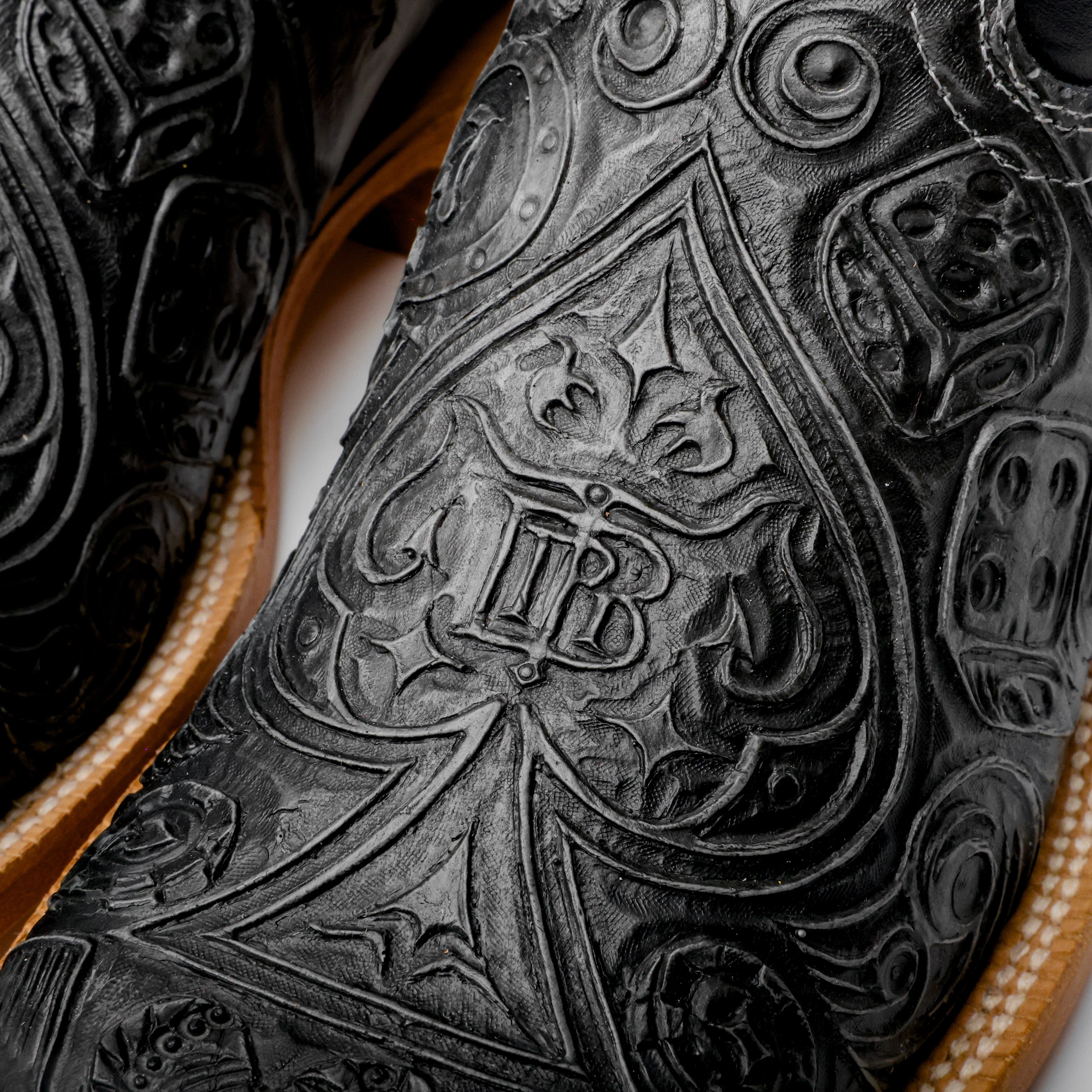 “Ace Of Spades” Grey Leather Boots - Square Toe