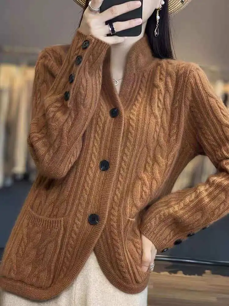 White Button Front Pocket Sweater Cardigan