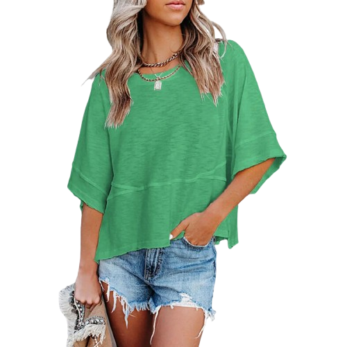 (Special Offer) Women's Summer Casual Round-Neck Batwing Sleeve T-Shirt — Solid Color, Loose Fit