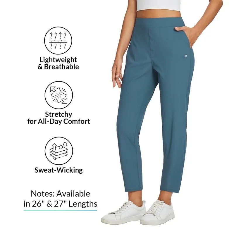 Women's Lightweight Breathable Soft  Ankle Pants Business Casual Summer Silky with Zipper Pockets Stretch Petite