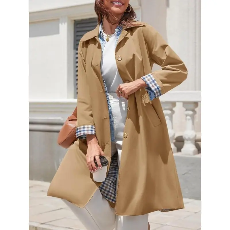 Womens Long Trench Coat Single Breasted Windproof Overcoat
