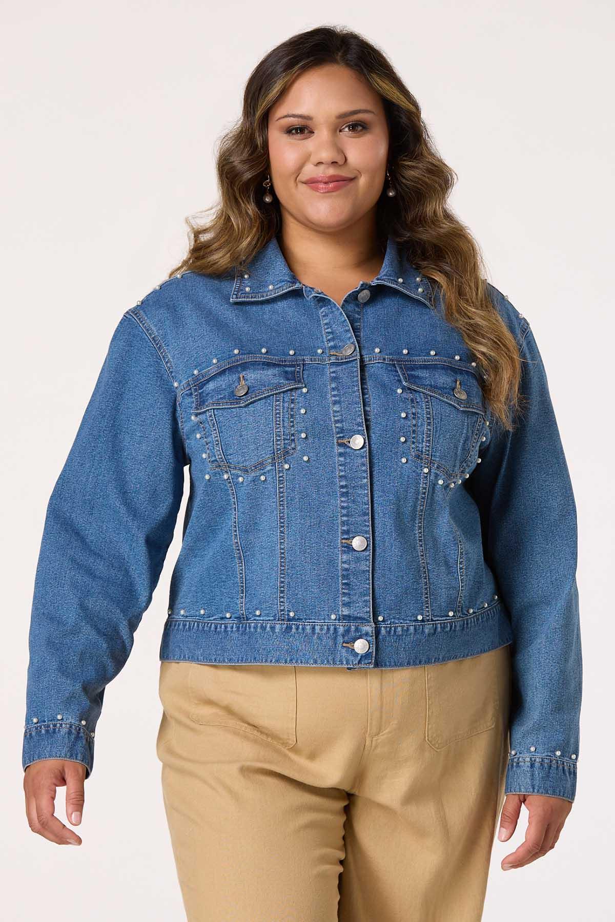 Plus Size Pearl Denim Jacket