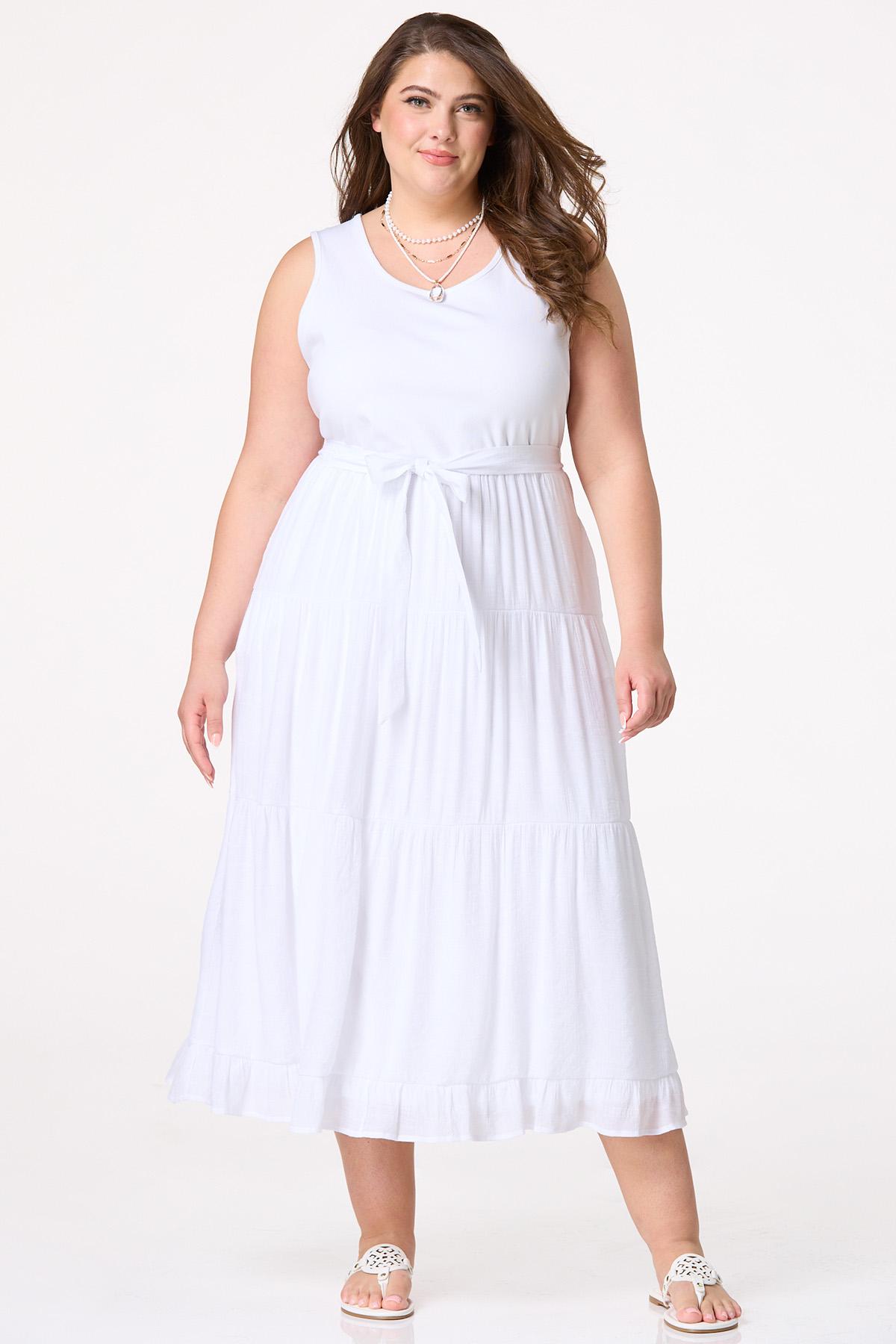 Plus Size White Twofer Midi Dress