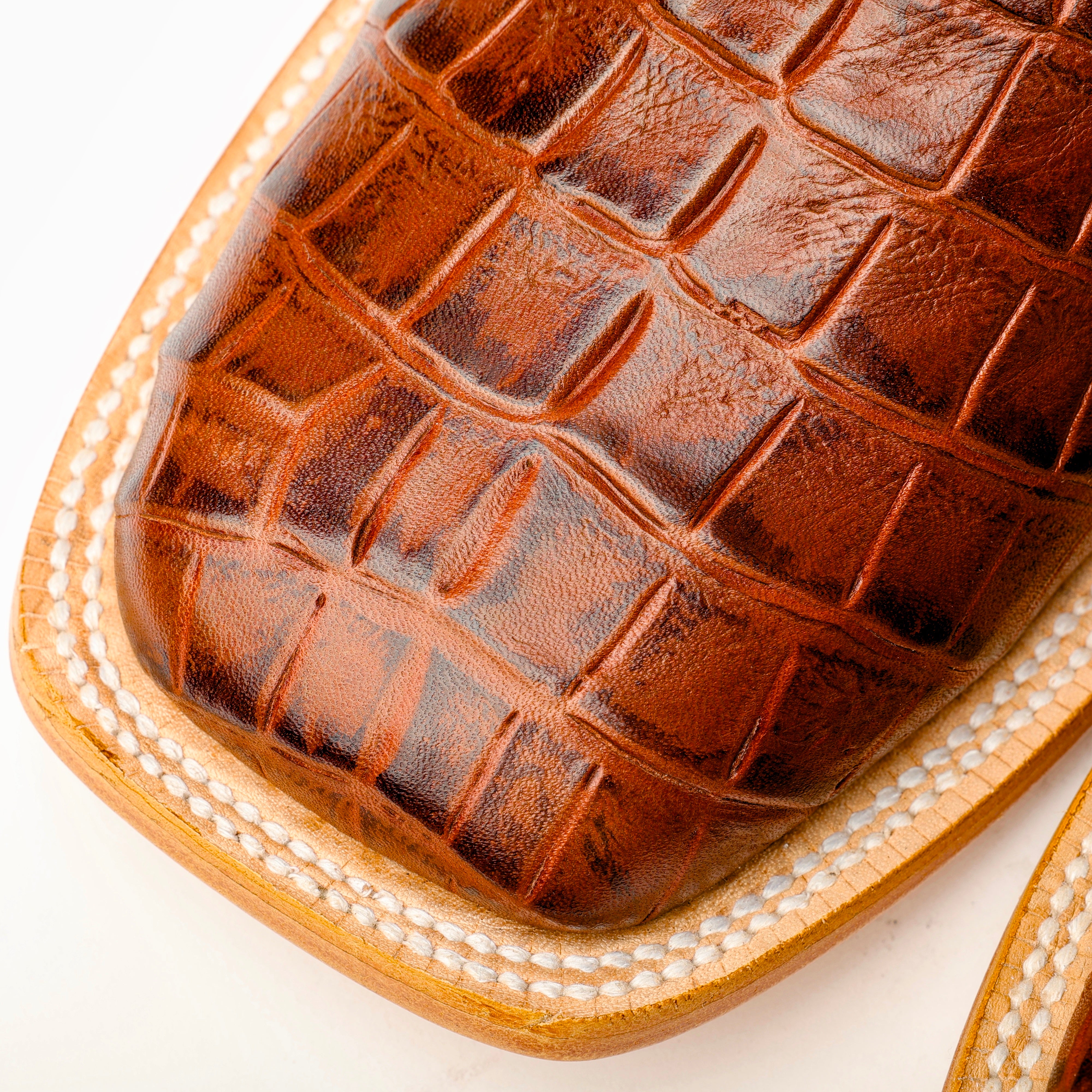 Cognac American Gator Belly Leather Boots - Square Toe