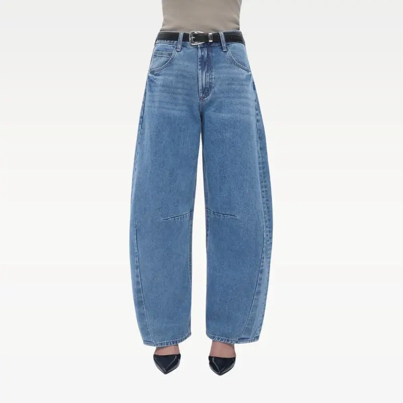 Women High Waist Baggy Barrel Leg Jeans