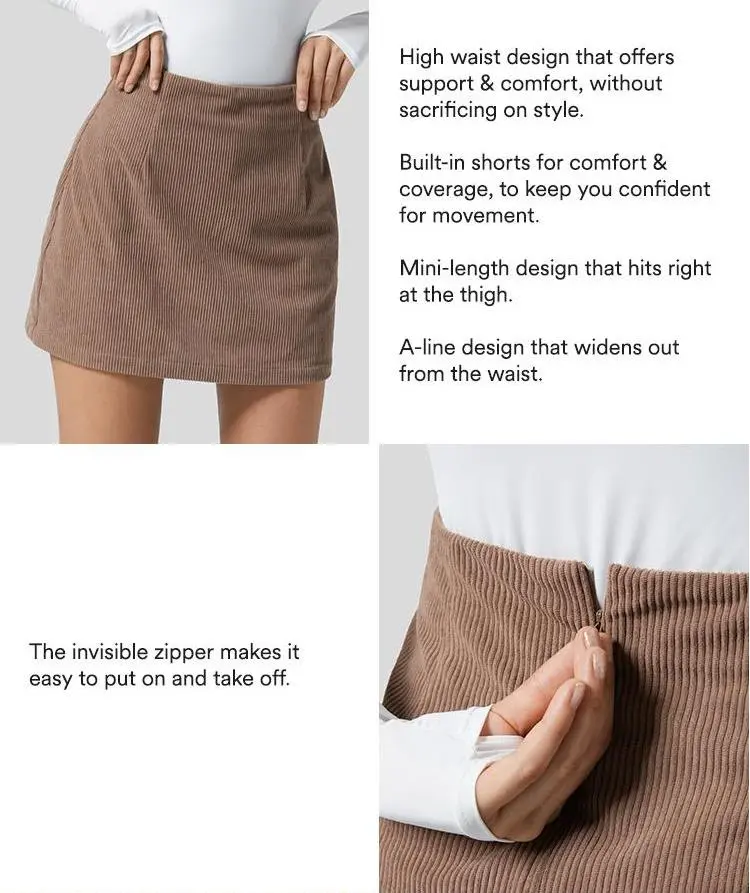 High Waisted Invisible Zipper A-line Corduroy Casual Skirt