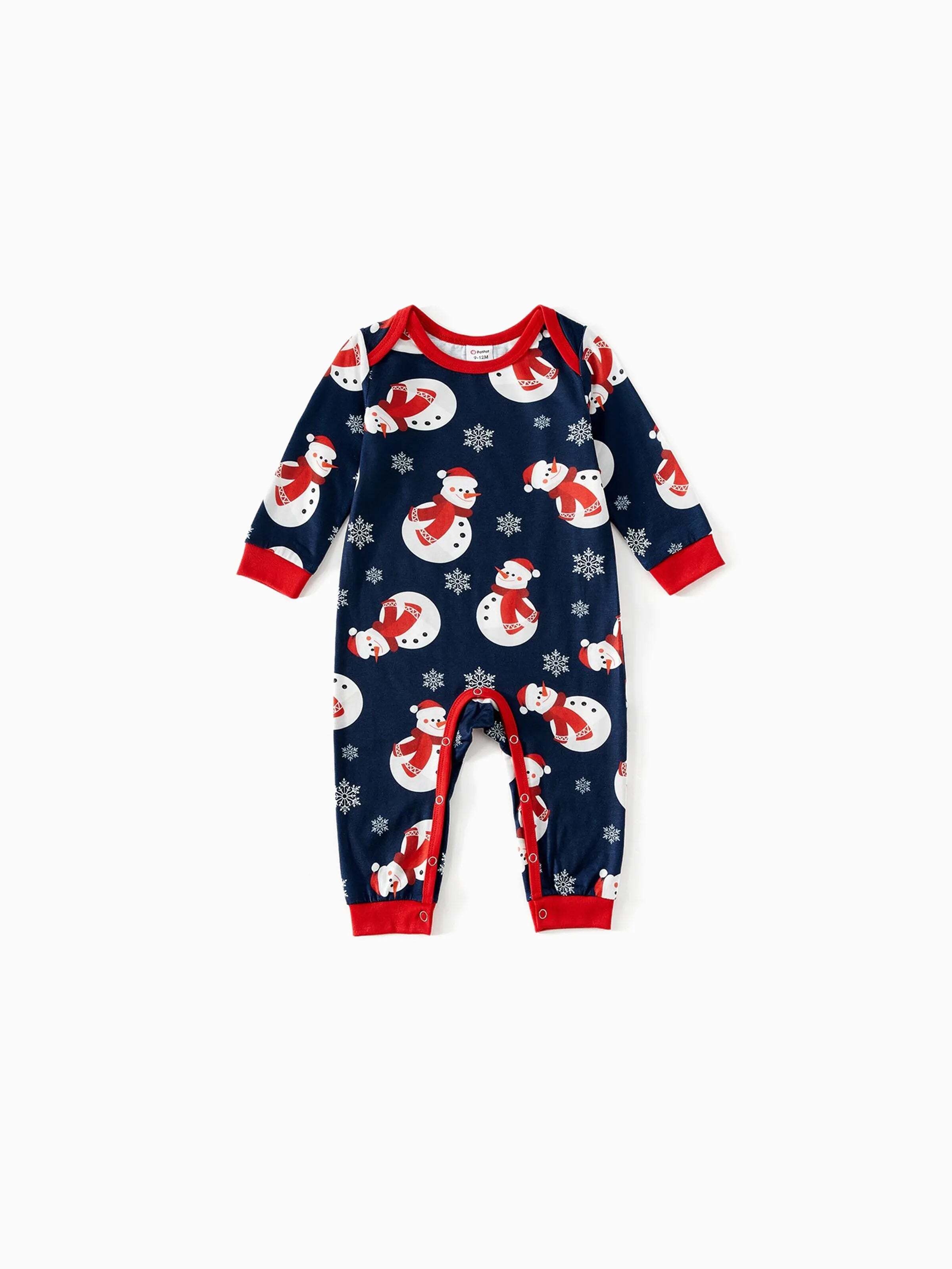 Christmas Snowman & Letter Print Family Matching Raglan-sleeve Pajamas Sets with Christmas Socks ColorBlock