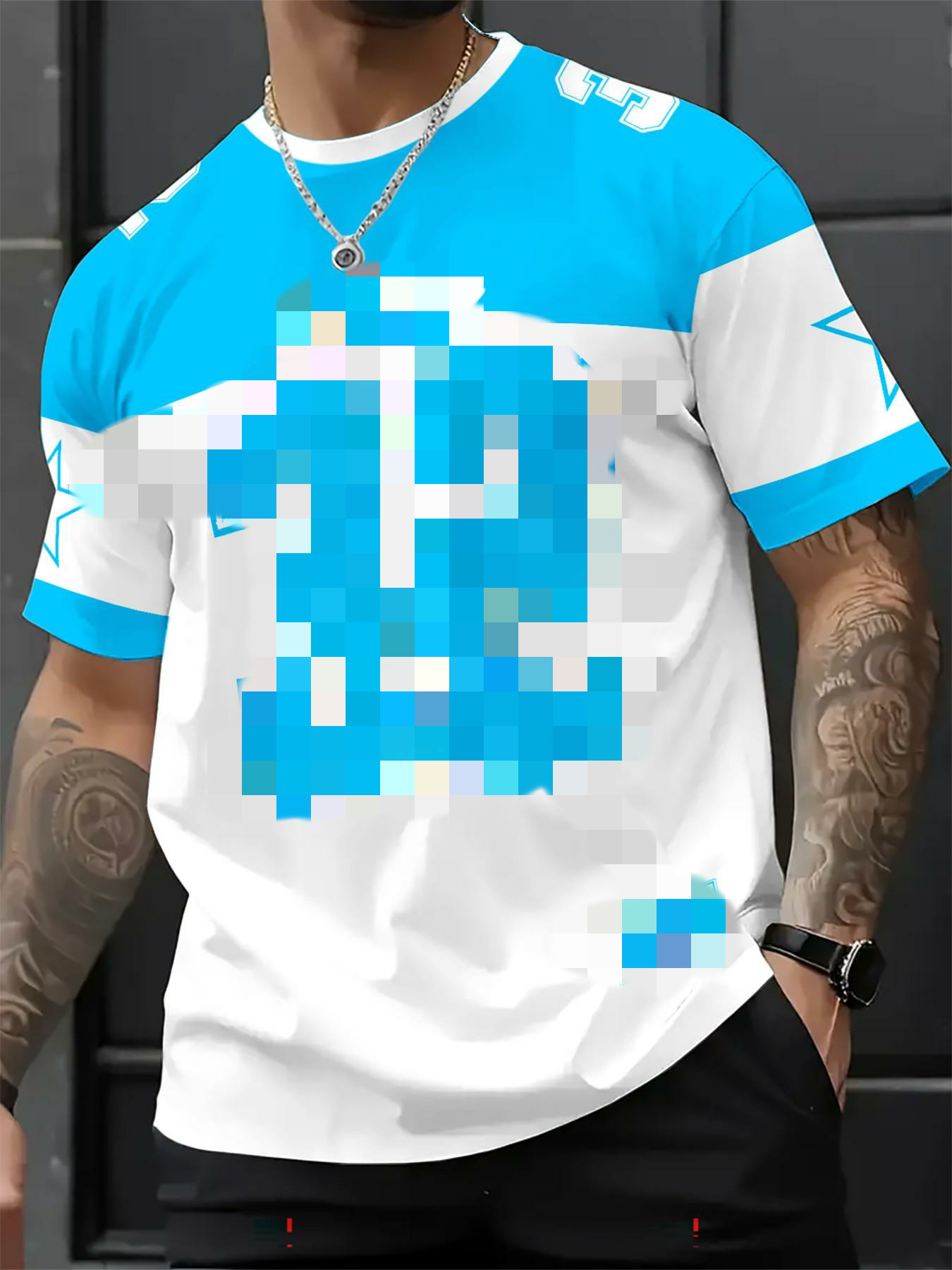 Men's Casual Round Neck Short Sleeve T-Shirt, 3D Star Number Print Football Jersey, Fitted All Seasons Sports Shirt