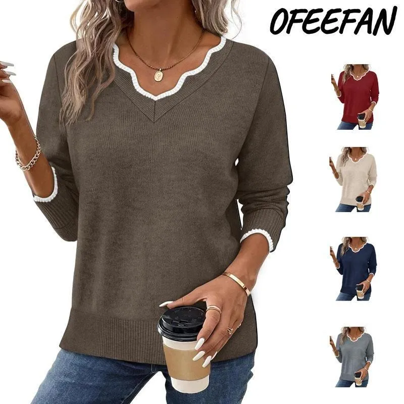 Women's Soft V-Neck Pullover Sweater Lightweight Knit Top for Layering Casual Apricot Longsleeves