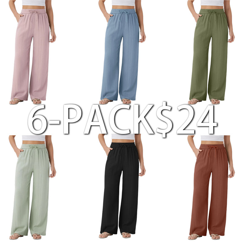 Women's High Waisted Wide Leg Pants – Linen-Feel Casual Drawstring with Pockets