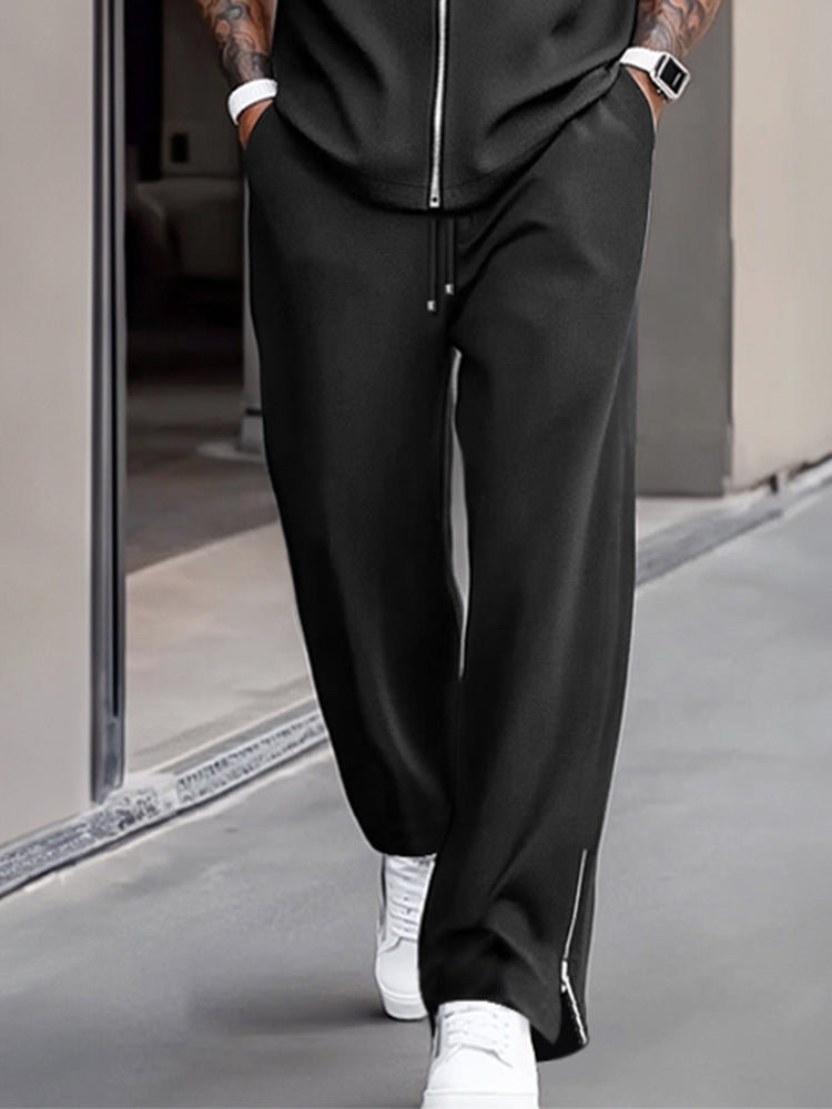 Simple Refined Zipper Design Shirt Set