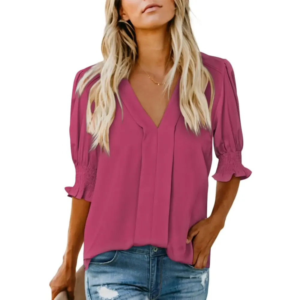 Womens Graphic Solid V Neck T Shirts Tops Casual Ruffle Short Sleeve Blouses Boho Floral