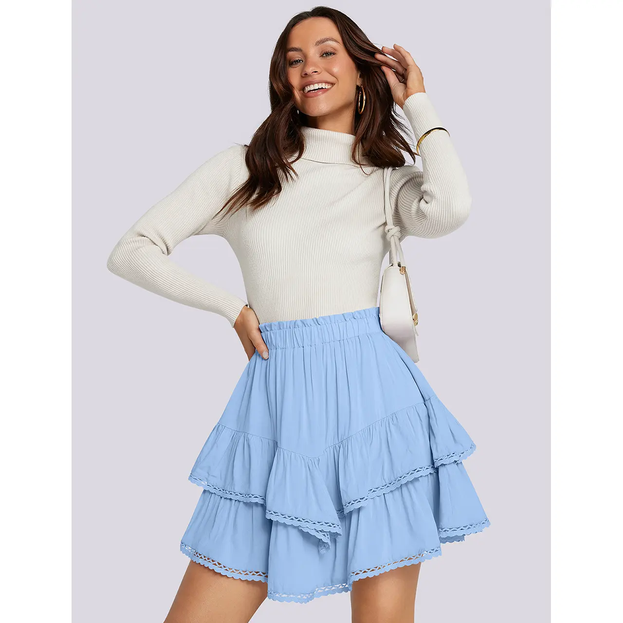 Womens Flowy Ruffle Shorts High Waist Pleated Mini Skirts Casual Boho Ruffle Tiered Skorts Cute Versatile Fashion Shorts