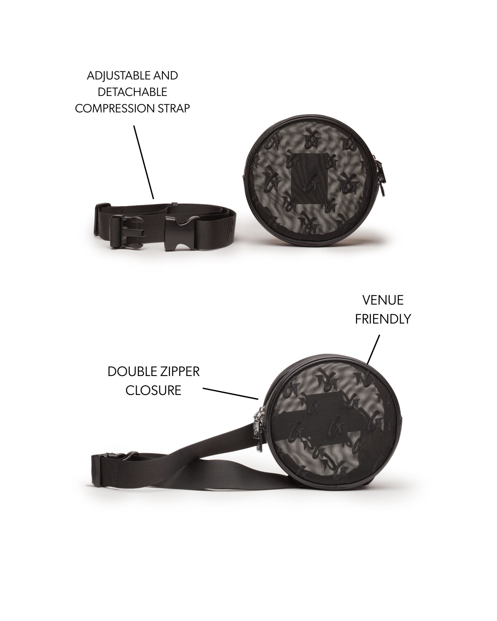 MESH MONOGRAM FANNY PACK - BLACK