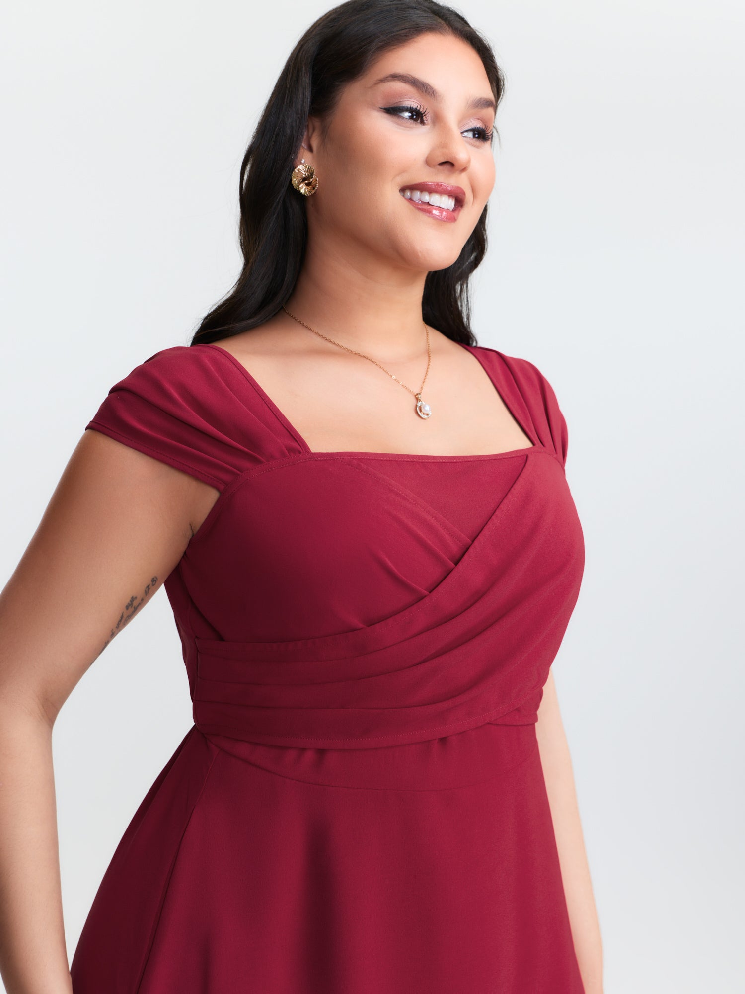 Twist-Front Pleated Pockets Mini Dress