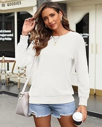 Women's Crewneck Hoodless Sweatshirt Hoodless Sweatshirt with Kangaroo Pocket Fleece Long Sleeve