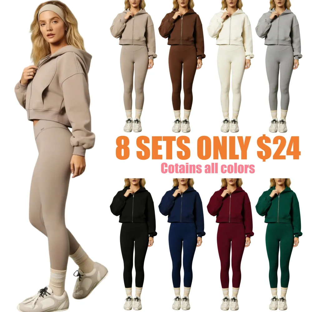 Warm Lightweight Relaxed Fit Cropped Hoodie Sweatshirt Set
