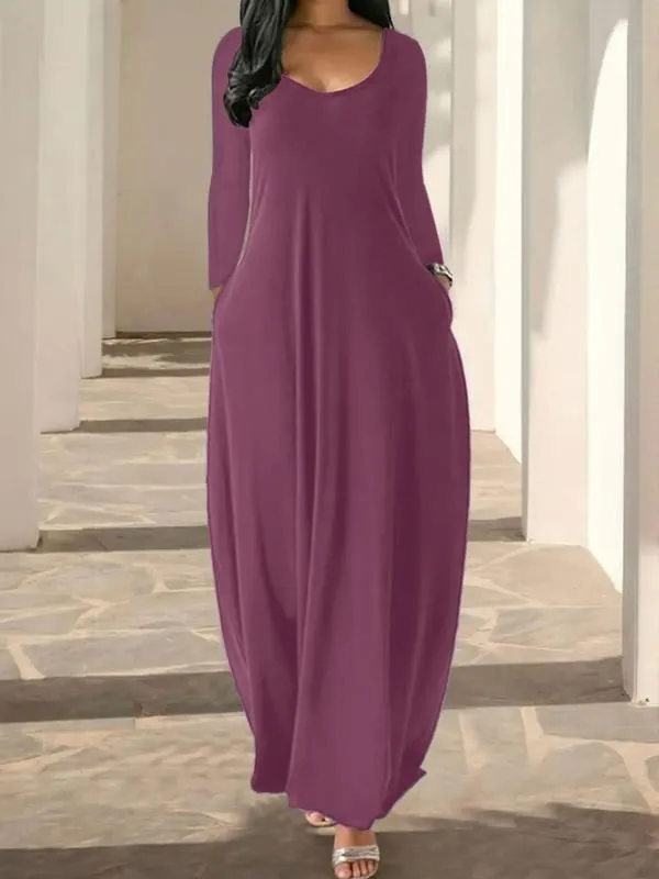 Women's Long Nightgown, Leopard Print in Coffee, Casual Round Neck Long Sleeve Pocket Sleepwear