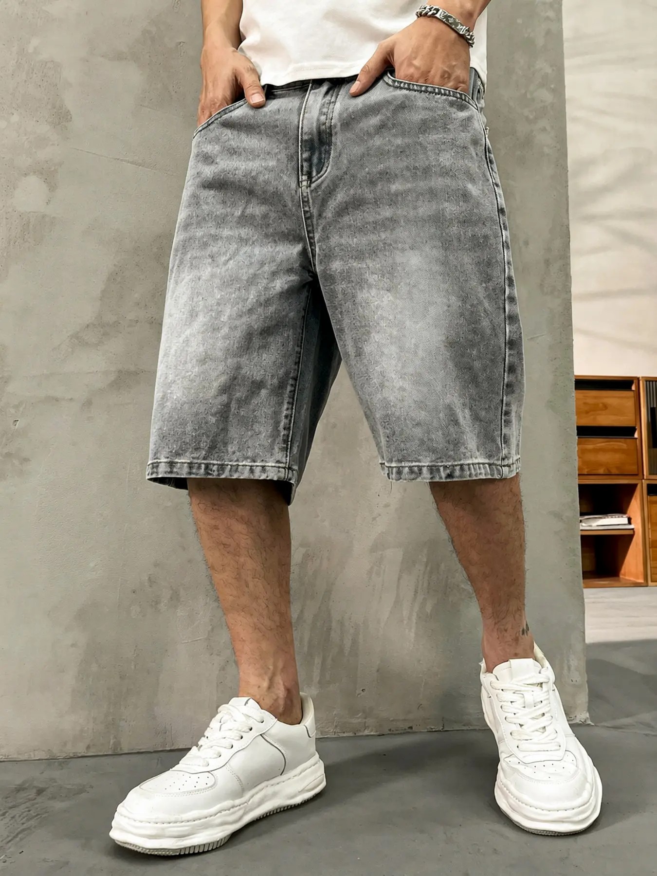 Men's washed retro color denim shorts