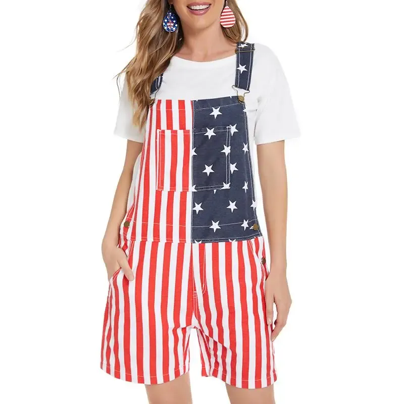 Yuanbang 4Th Of July American Flag Overalls For Men Women Stretchy Memorial Day Coveralls USA Patriotic Gifts For Couples, Father'S Day Romper Summer Menswear Womenswear