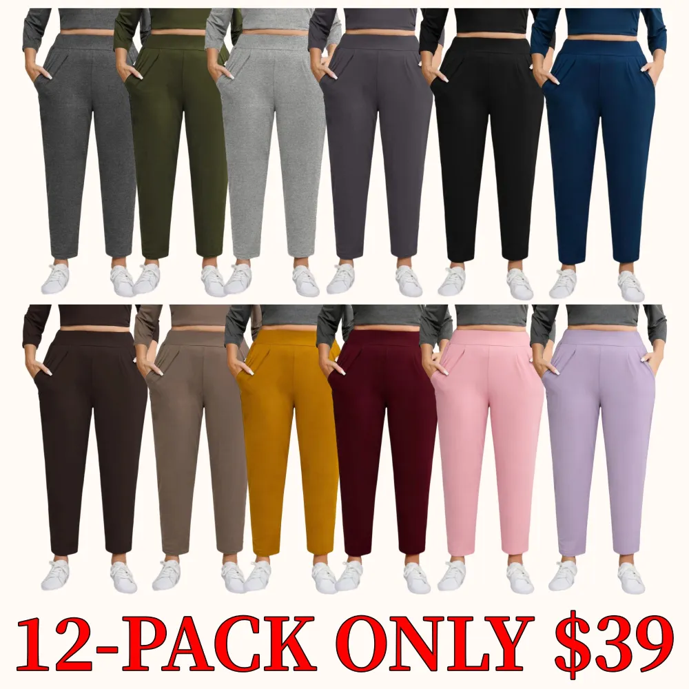 Plus-size solid color pleated sweatpants with an elastic waistband, featuring a casual, sporty style and a high-waisted design.
