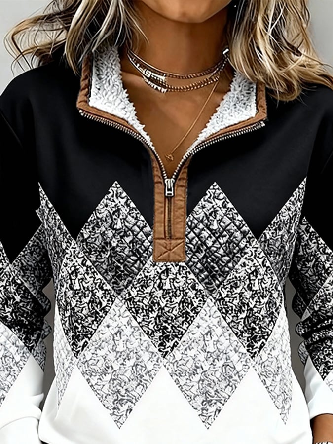 Women'S Casual Color-Block Printed Pullover Sweatshirt